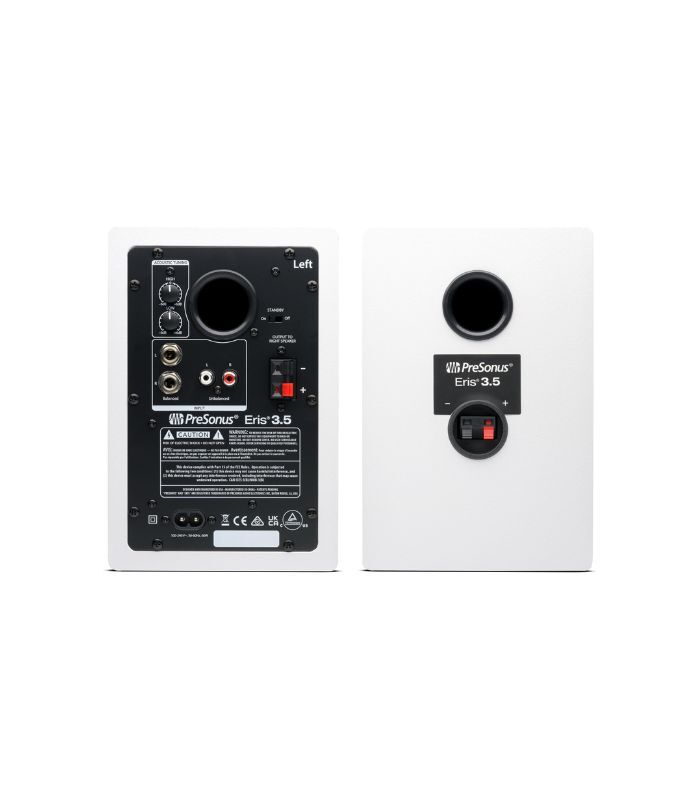 PreSonus Eris 3.5 2nd Gen HD Professional Studio Monitors with 3.5" Woven Composite Woofer, 1" Silk-Dome Tweeter, 50W Class AB Power and Tuning Controls (Auxillary) - Pair (White)