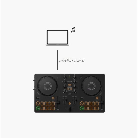 Smartphone and speaker setup Connect your smartphone/tablet to the DDJ-FLX2 via the USB Type-C cable. Play your mix through the speaker(s) connected to the DDJ-FLX2 via an audio cable. What you need ・Smartphone/tablet ・DDJ-FLX2 ・Speaker(s) (compatible with a wired connection) ・USB Type-C cable (included with the DDJ-FLX2)
