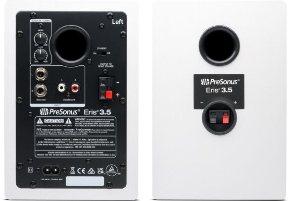 PreSonus Eris 3.5 2nd Gen HD Professional Studio Monitors with 3.5" Woven Composite Woofer, 1" Silk-Dome Tweeter, 50W Class AB Power and Tuning Controls (Auxillary) - Pair (White)