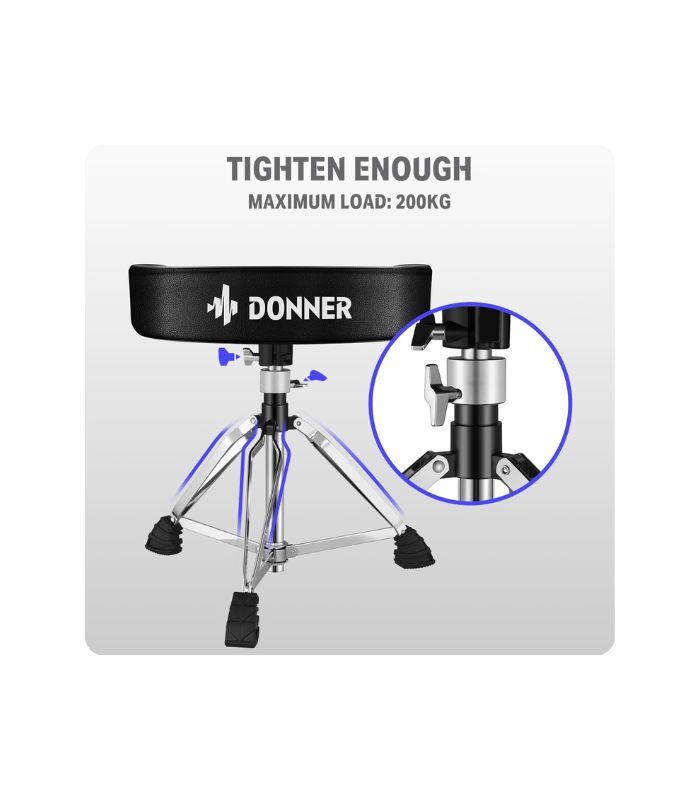 Donner Drum Stool Adjustable Drum Throne Padded Stool Motorcycle Style Drum Chair for Music Show