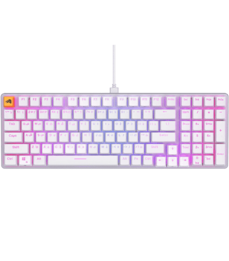 ⁦لوحة مفاتيح غلوريوس جي أم أم كاي ٢ مسبقة الصّنع –٩٦%  – أبيض– عربي⁩ - الصورة ⁦1⁩