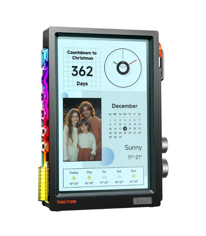 divoom times frame black main Divoom Times Frame-10.1" Digital Picture Frame Transparent IPS Smart Linux OS with RGBLED Rotary Knob WiFi 64GB 400+Clock Faces Widget 50+API Feeds Gift Mode Pixel Art Community Personalized Display
