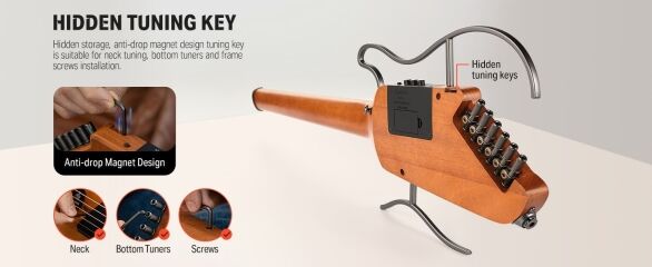 Donner HUSH-I Guitar For Travel - Portable Ultra-Light and Quiet Performance Headless Acoustic-Electric Guitar, Mahogany Body with Removable Frames, Gig Bag,and Accessories