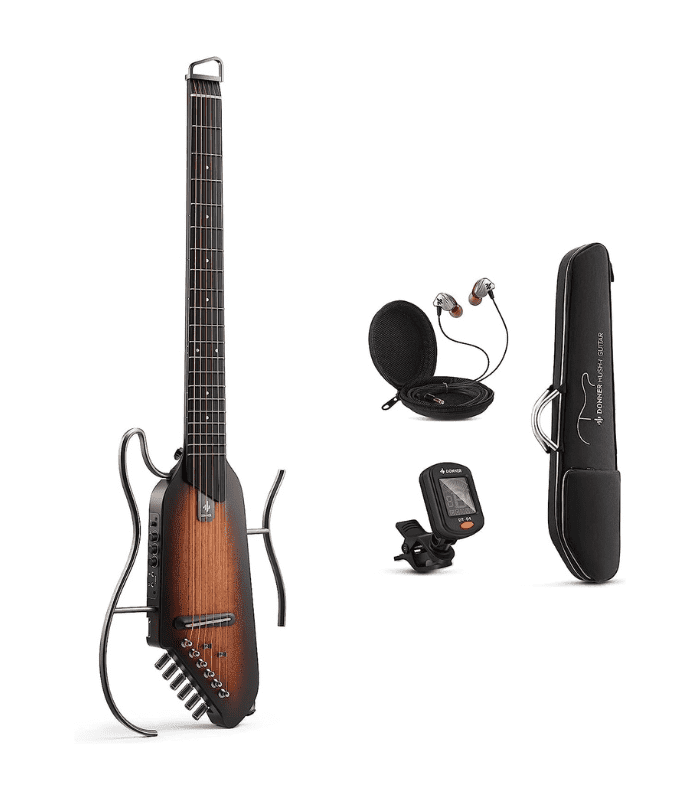 Donner HUSH-I Acoustic-Electric Guitar Kit for Travel Silent Practice Color: Mahogany-Sunburst