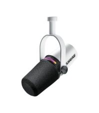 Shure MV7+ Podcast Microphone, Enhanced Audio, LED Touch Panel, USB-C & XLR Outputs, Auto Level Mode, Digital Pop Filter, Reverb Effects, Podcasting, Streaming, Recording - White