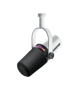 Shure MV7+ Podcast Microphone, Enhanced Audio, LED Touch Panel, USB-C & XLR Outputs, Auto Level Mode, Digital Pop Filter, Reverb Effects, Podcasting, Streaming, Recording - White