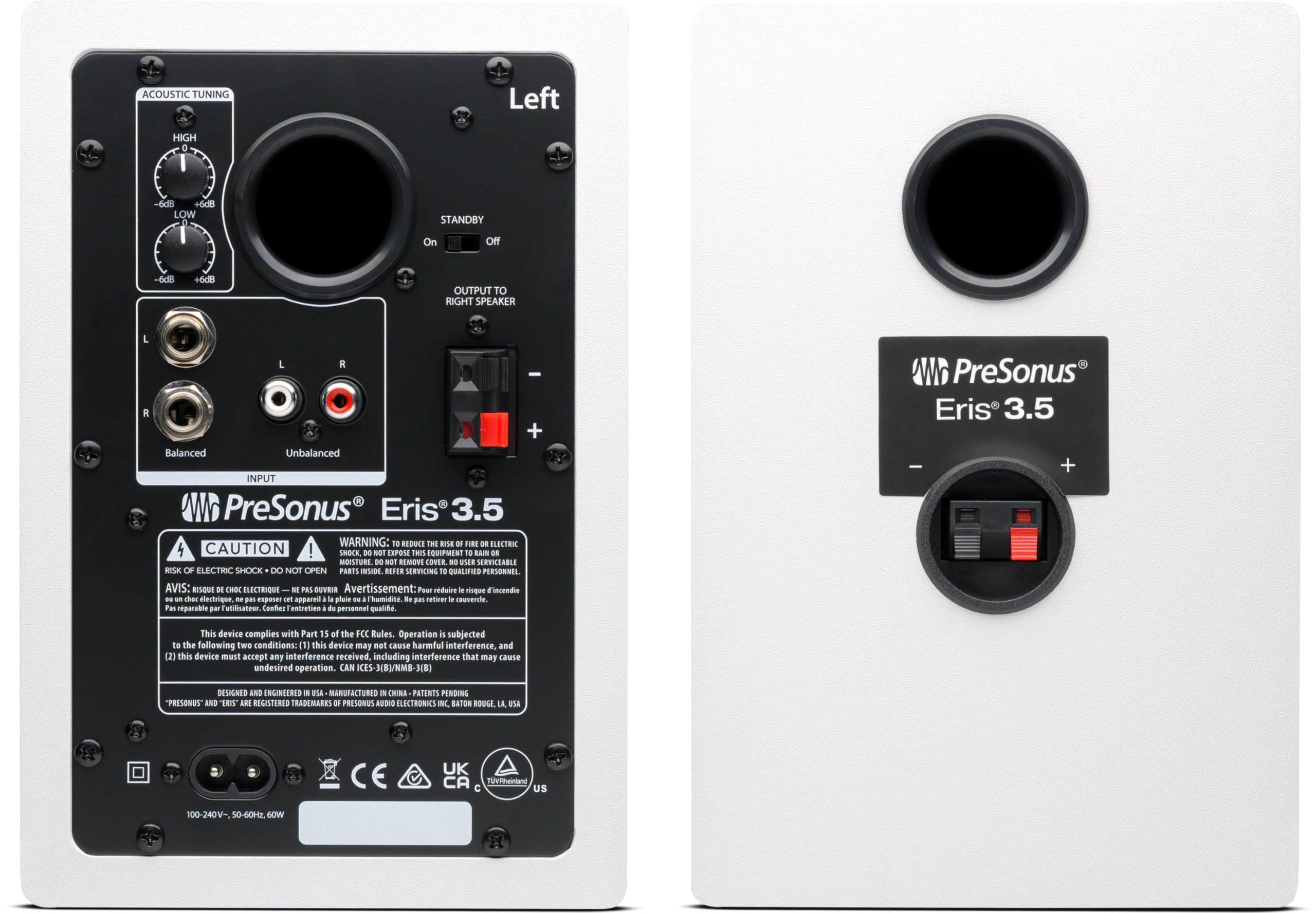 PreSonus Eris 3.5 2nd Gen HD Professional Studio Monitors with 3.5" Woven Composite Woofer, 1" Silk-Dome Tweeter, 50W Class AB Power and Tuning Controls (Auxillary) - Pair (White)