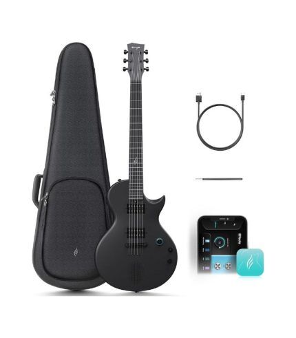 Enya Nova Go Sonic Electric Guitar - Black Carbon Fiber Smart Electric Guitar with 10W Wireless Speaker, Integrated Presets, Charging Cable, Adjuster Key and Gigbag