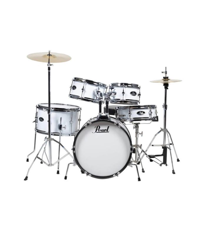 Pearl Roadshow Junior 5-Pcs Drum Set with Hardware & Cymbals Pure White Finish - Image 1
