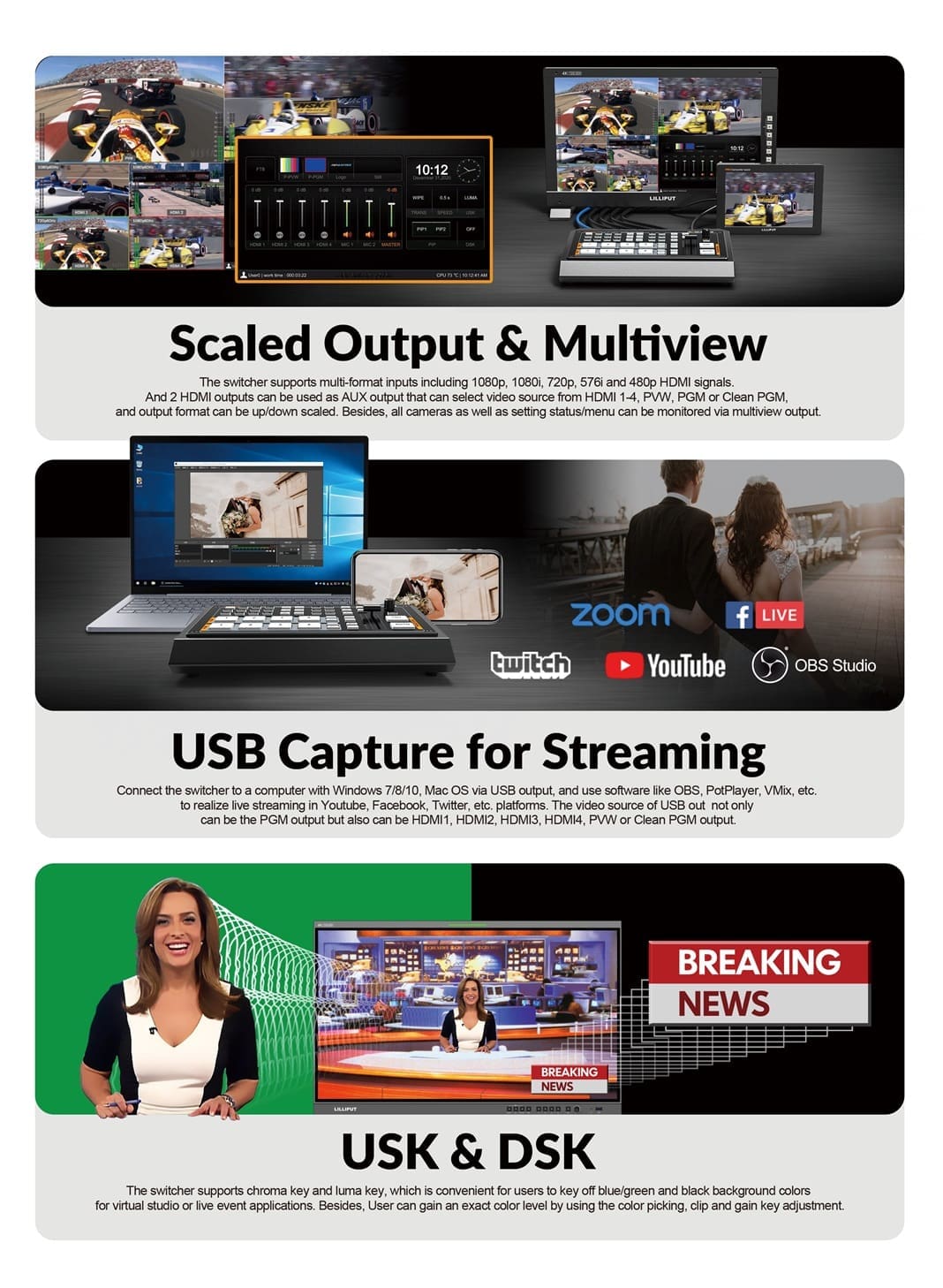 MICRO 4 CHANNEL HDMI LIVE STREAMING VIDEO SWITCHER