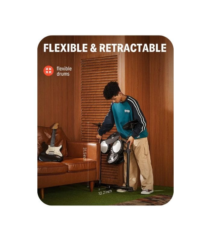 Donner DED-80 Electric Drum Kit, Electronic Drum Sets for Beginner with 4 Quiet Mesh Drum Pads, 2 Switch Pedal, 180+ Sounds, Throne, On-Ear Headphones, Sticks, and Melodics Lessons Included Black