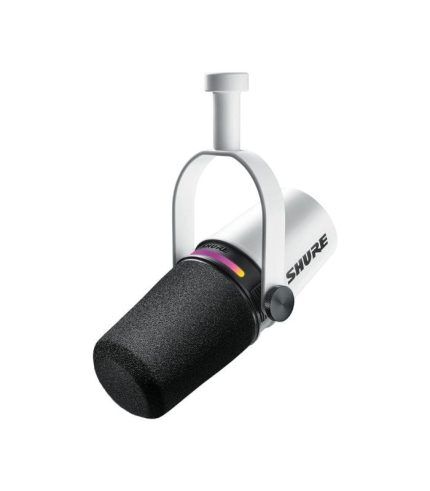 Shure MV7+ Podcast Microphone, Enhanced Audio, LED Touch Panel, USB-C & XLR Outputs, Auto Level Mode, Digital Pop Filter, Reverb Effects, Podcasting, Streaming, Recording - White