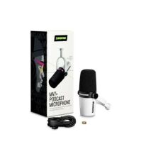 Shure MV7+ Podcast Microphone, Enhanced Audio, LED Touch Panel, USB-C & XLR Outputs, Auto Level Mode, Digital Pop Filter, Reverb Effects, Podcasting, Streaming, Recording - White