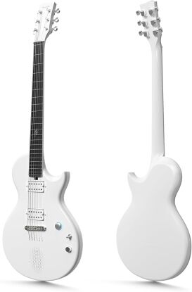 Enya Nova Go Sonic Electric Guitar - White Carbon Fiber Smart Electric Guitar with 10W Wireless Speaker, Built-in Presets, Charging Cable, Adjuster Key and Cover