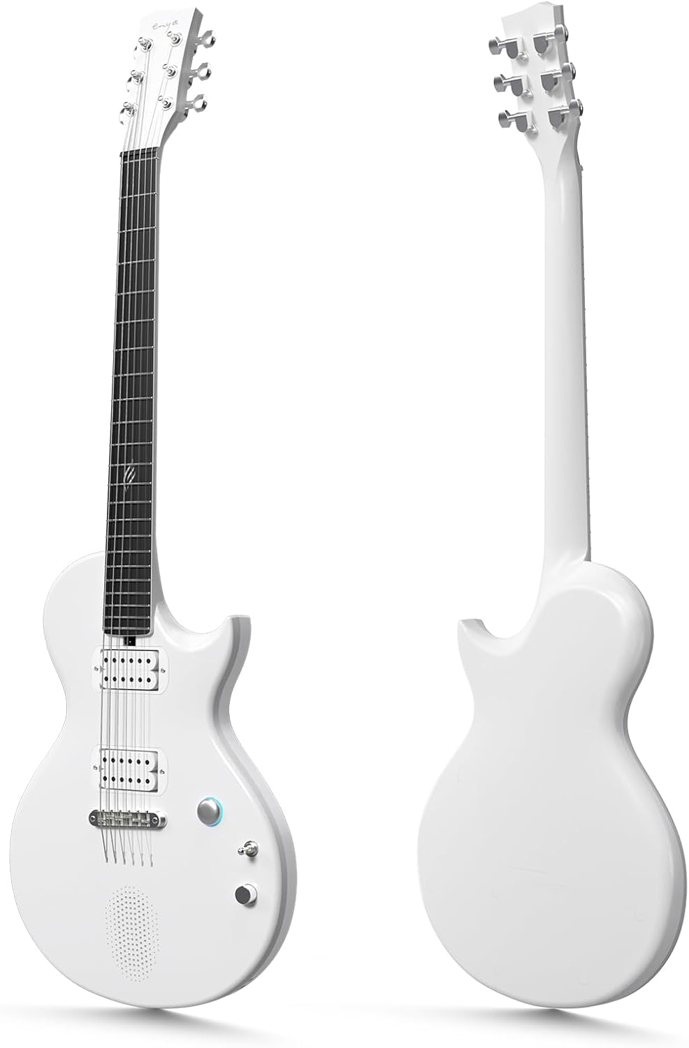 Enya Nova Go Sonic Electric Guitar - White Carbon Fiber Smart Electric Guitar with 10W Wireless Speaker, Built-in Presets, Charging Cable, Adjuster Key and Cover
