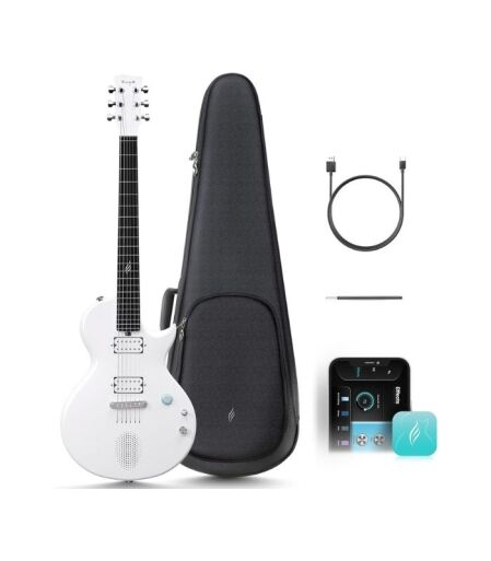 nova-sonic-go-white-01 Enya Nova Go Sonic Electric Guitar - White Carbon Fiber Smart Electric Guitar with 10W Wireless Speaker, Built-in Presets, Charging Cable, Adjuster Key and Cover