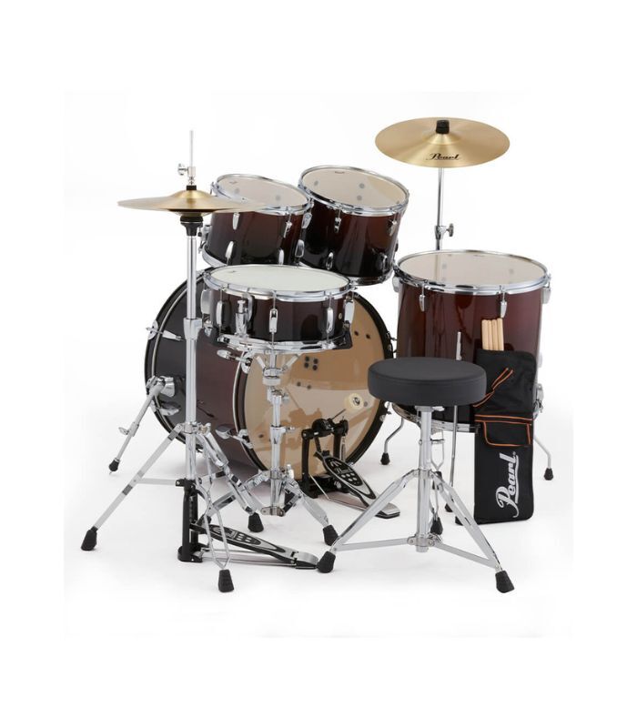 Pearl Roadshow 5pc Drum Set 2216B/1008T/1209T/1616F/1455S with Cymbal & Hardware Garnet Fade Finish - Image 2