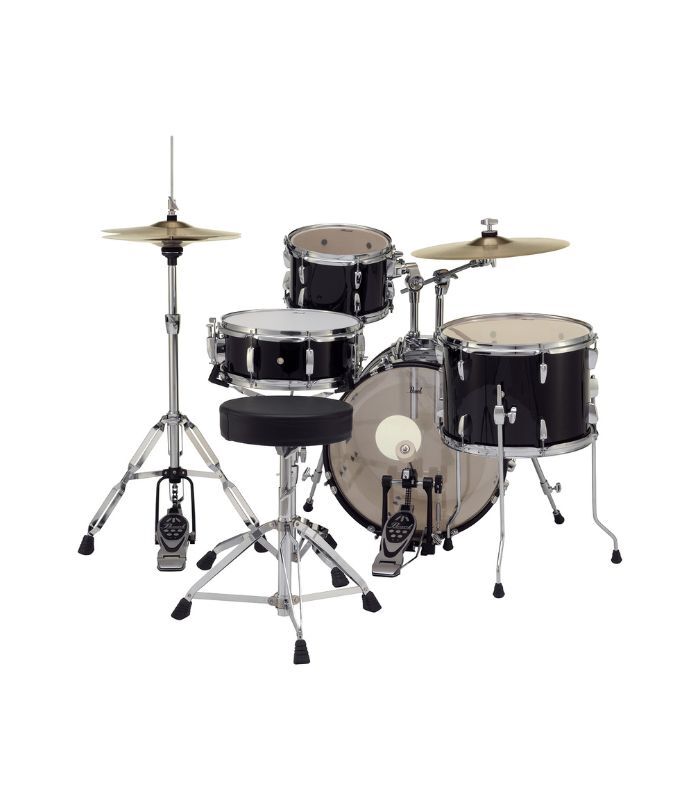 Pearl Roadshow 4-pcs Drum Set 1812B/1007T/1410F/1350S with Cymbal & Hardware Jet Black Finish - Image 4