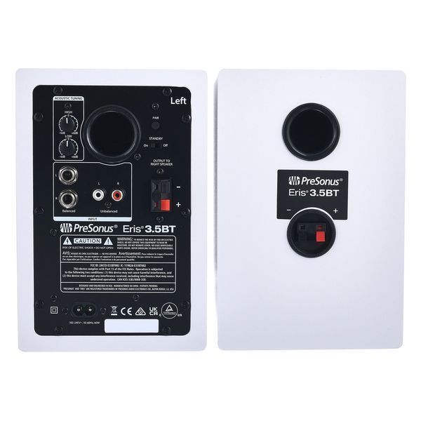 PreSonus Eris 3.5 BT 2nd Gen HD Professional Studio Monitors with 3.5" Woven Composite Woofer, 1" Silk-Dome Tweeter, 50W Class AB Power and Tuning Controls (Auxillary) - Pair (White)