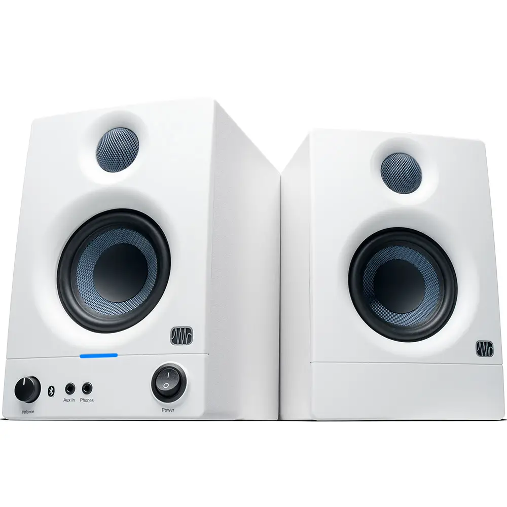 PreSonus Eris 3.5 BT 2nd Gen HD Professional Studio Monitors with 3.5" Woven Composite Woofer, 1" Silk-Dome Tweeter, 50W Class AB Power and Tuning Controls (Auxillary) - Pair (White)