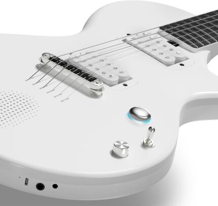 Enya Nova Go Sonic Electric Guitar - White Carbon Fiber Smart Electric Guitar with 10W Wireless Speaker, Built-in Presets, Charging Cable, Adjuster Key and Cover
