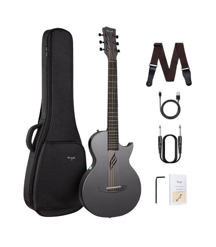Enya NOVA Go SP1 Carbon Fiber Acoustic Electric Guitar with Smart AcousticPlus 35 Inch Travel Acustica Guitarra Starter Bundle Kit of Gig Bag, Strap, Strings, Charging Cable, Instrument Cable(