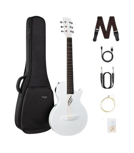 Enya NOVA Go SP1 Carbon Fiber Acoustic Electric Guitar with Smart AcousticPlus 35 Inch Travel Acustica Guitarra Starter Bundle Kit of Gig Bag, Strap, Strings, Charging Cable, Instrument Cable(