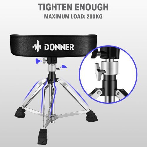Donner Drum Stool Adjustable Drum Throne Padded Stool Motorcycle Style Drum Chair for Music Show