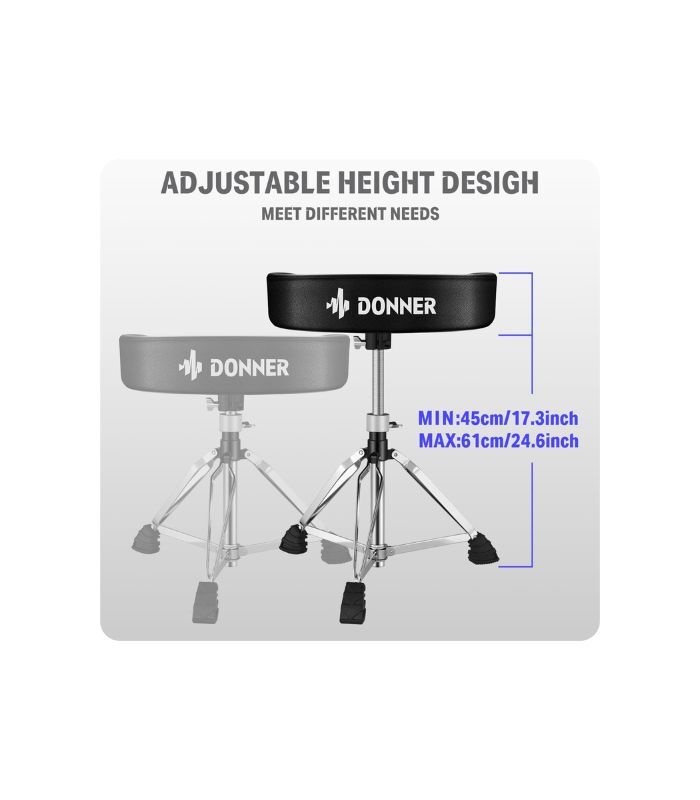 Donner Drum Stool Adjustable Drum Throne Padded Stool Motorcycle Style Drum Chair for Music Show