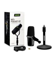 Shure MV7+ Podcast Microphone Bundle, Enhanced Audio, LED Touch Panel, USB-C & XLR Outputs, Auto Level Mode, Digital Pop Filter, Reverb Effects, Podcasting, Streaming, Recording - Black