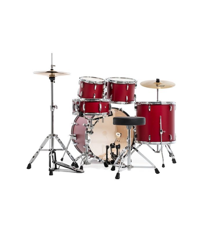 Pearl Roadshow 5pc Drum Set 2216B/1008T/1209T/1616F/1455S with Cymbal & Hardware Matte Red Finish - Image 4