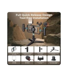 SmallRig All-in-One Universal Quick Release Phone Video Rig Kit Pro, Phone Stabilizer Rig Kit with LED Light Microphone QR Tripod Dual Handles Power Bank Holder, for Creator & Live Streaming - 4704