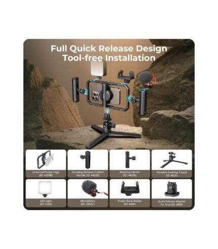 SmallRig All-in-One Universal Quick Release Phone Video Rig Kit Pro, Phone Stabilizer Rig Kit with LED Light Microphone QR Tripod Dual Handles Power Bank Holder, for Creator & Live Streaming - 4704