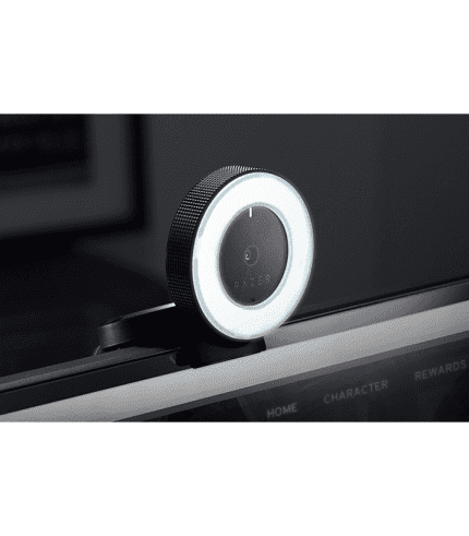 Razer-Kiyo with built-in ring light for streaming mounted on the screen