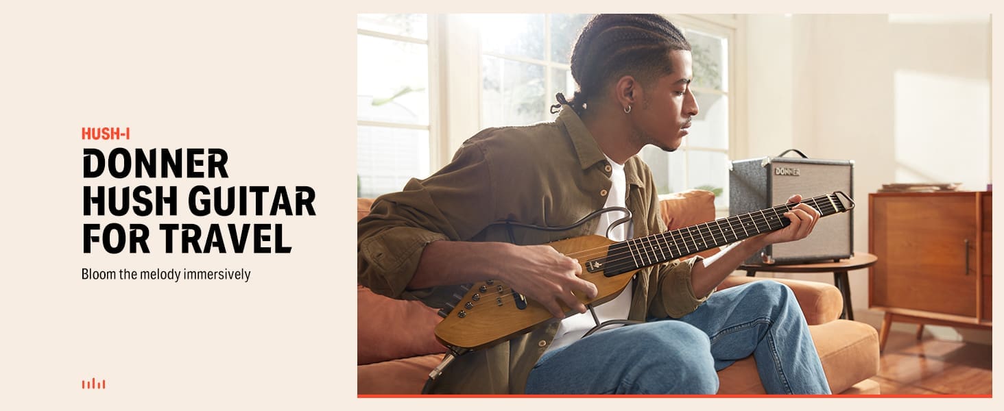 Donner HUSH-I Guitar For Travel - Portable Ultra-Light and Quiet Performance Headless Acoustic-Electric Guitar, Mahogany Body with Removable Frames, Gig Bag,and Accessories