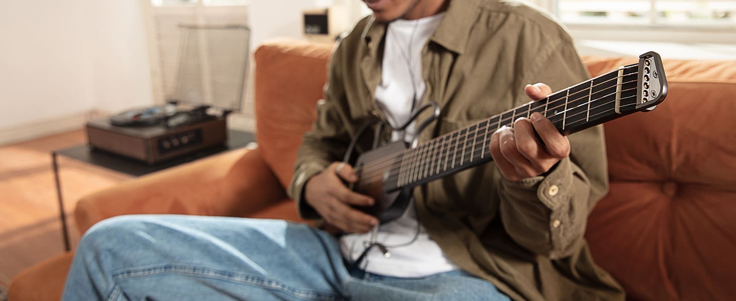 Donner HUSH-I Guitar For Travel - Portable Ultra-Light and Quiet Performance Headless Acoustic-Electric Guitar, Mahogany Body with Removable Frames, Gig Bag,and Accessories