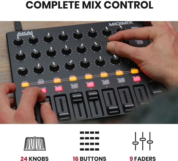 AKAI Professional MIDImix - USB MIDI Controller Mixer with Assignable Faders & Master Fader, 24 Knobs and 16 Buttons, 1 to 1 Mapping With Ableton Live