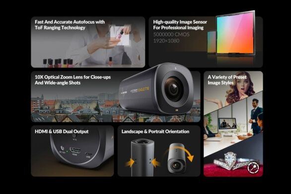 AVMATRIX Eagle T10 Livestream Camera, 10X Optical Zoom Wide Angle, ToF Auto Focus Streaming Camera, Full HD 1080P 60fps with USB3.0 and HDMI Out, Work with OBS, Zoom, Teams, YouTube/Twitch/Facebook