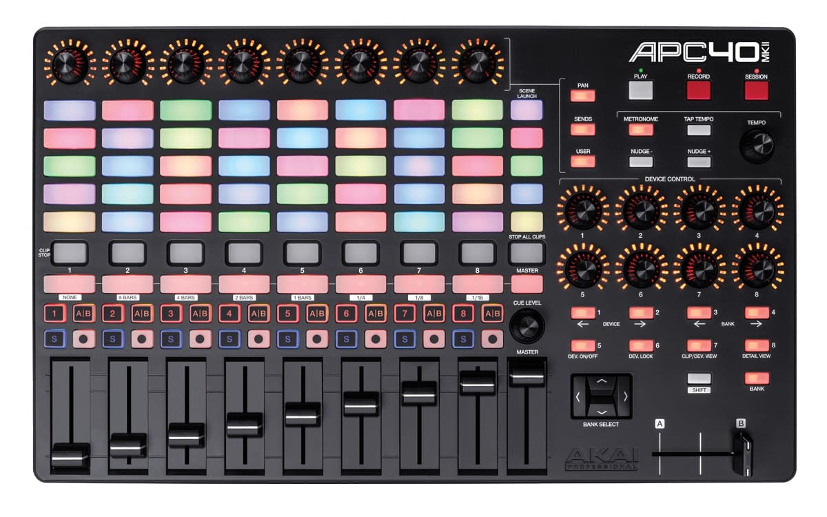 Akai Professional APC40 MKII Pad Controller USB Performance Controller for Ableton Live with 8 Encoders, 9 Faders, 1 Crossfader, and Clip-launch Matrix