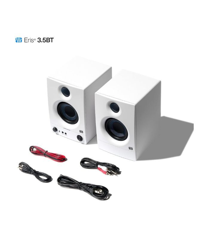 PreSonus Eris 3.5 BT 2nd Gen HD Professional Studio Monitors with 3.5" Woven Composite Woofer, 1" Silk-Dome Tweeter, 50W Class AB Power and Tuning Controls (Auxillary) - Pair (White)