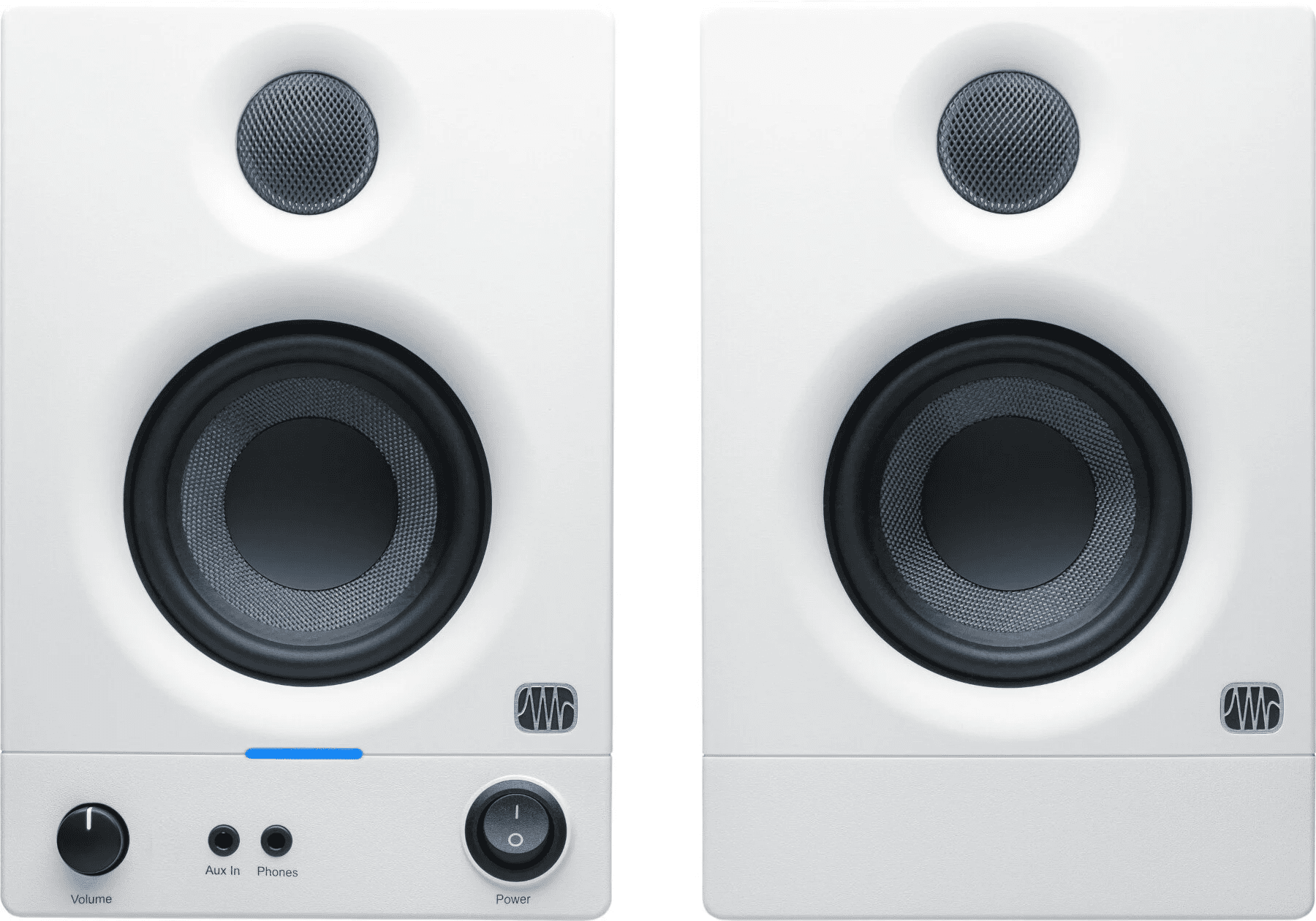 PreSonus Eris 3.5 2nd Gen HD Professional Studio Monitors with 3.5" Woven Composite Woofer, 1" Silk-Dome Tweeter, 50W Class AB Power and Tuning Controls (Auxillary) - Pair (White)