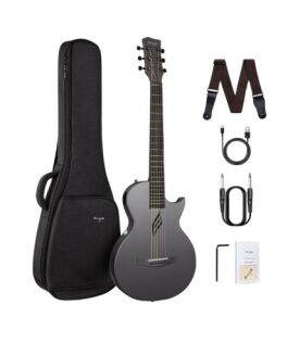 Enya NOVA Go SP1 Carbon Fiber Acoustic Electric Guitar with Smart AcousticPlus 35 Inch Travel Acustica Guitarra Starter Bundle Kit of Gig Bag, Strap, Strings, Charging Cable, Instrument Cable(