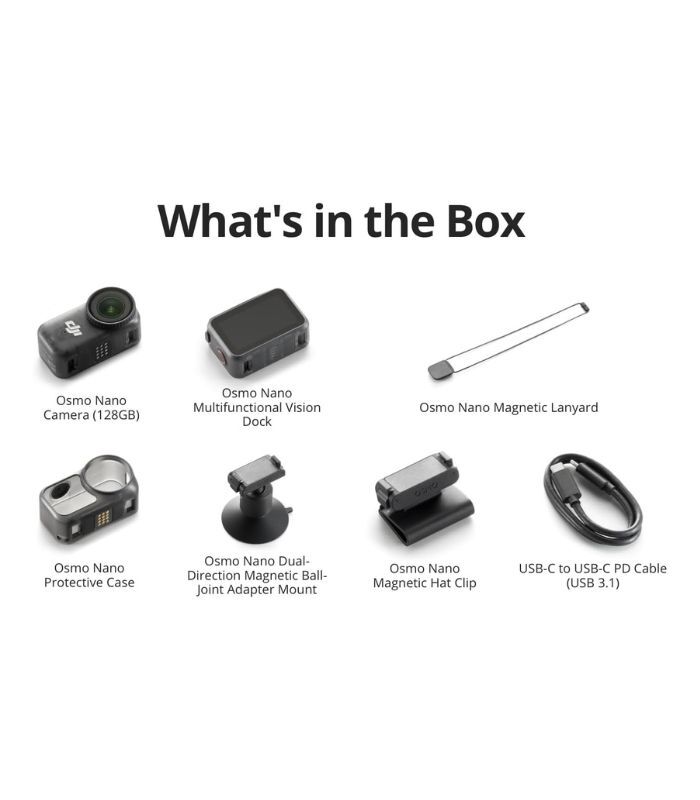 DJI Osmo Nano Standard Combo (128GB), Small 4K/60fps Vlogging Camera with a 1/1.3″ Sensor, 143° Wide FOV Video, 200-Min Recording, Magnetic POV Cam 4K for Sports, Vlog, UAE Version, Official Warranty