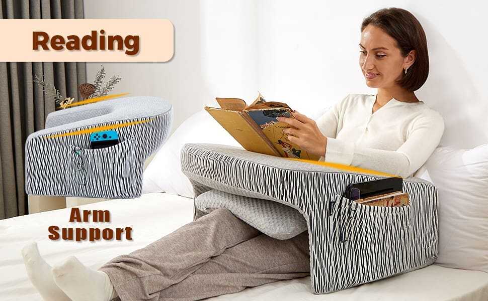 Lap Desk Pillow for Bed, Soft Arm Rest Pillow, Lap Pillow for Reading, Crocheting Support, Memory Foam Reading Pillow for Reading, Working in Bed Couch(Ash Grey)