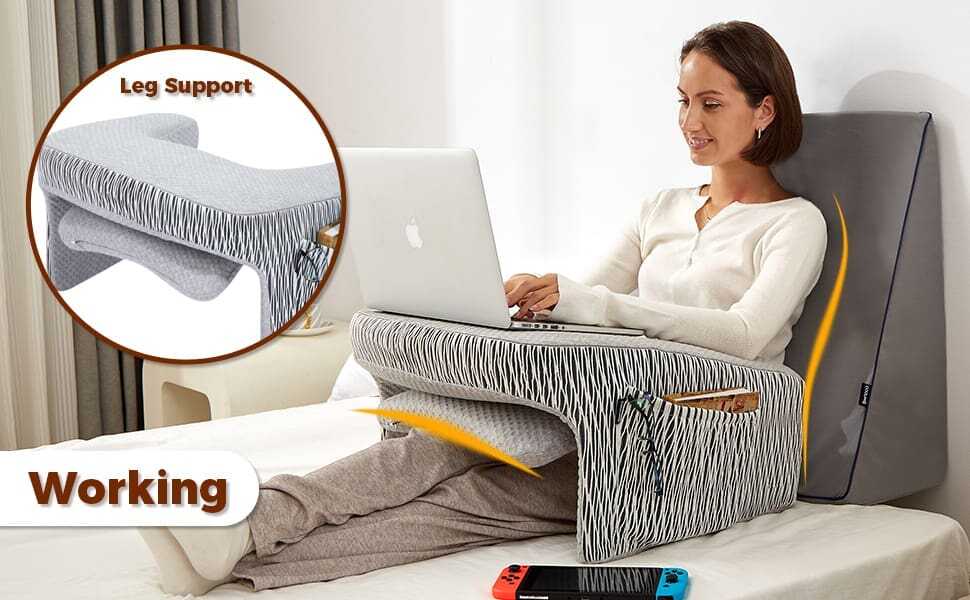Lap Desk Pillow for Bed, Soft Arm Rest Pillow, Lap Pillow for Reading, Crocheting Support, Memory Foam Reading Pillow for Reading, Working in Bed Couch(Ash Grey)