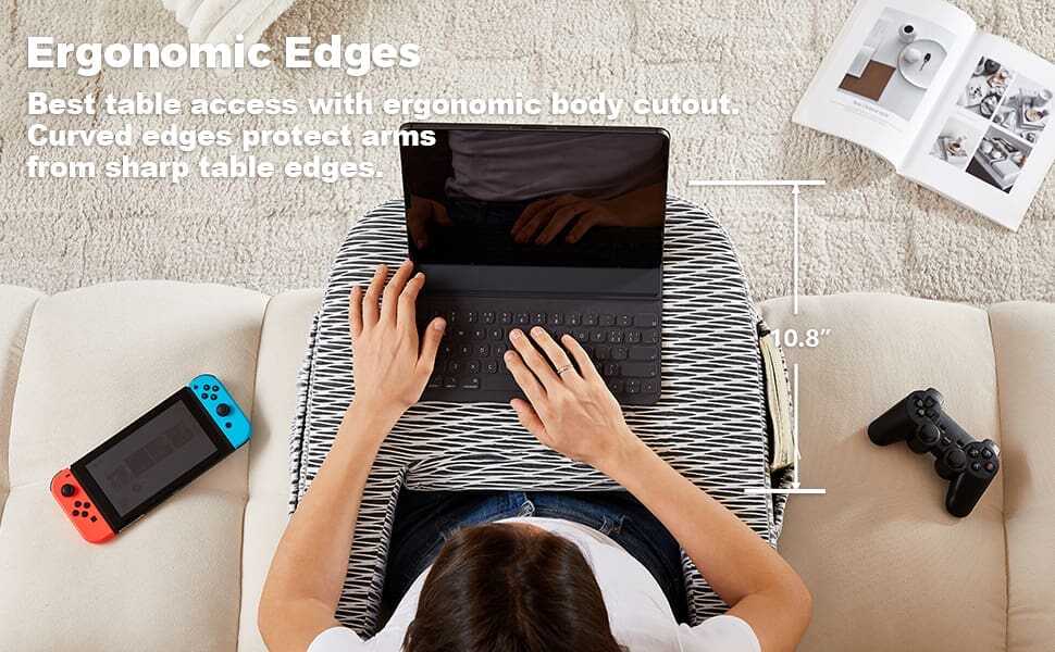Lap Desk Pillow for Bed, Soft Arm Rest Pillow, Lap Pillow for Reading, Crocheting Support, Memory Foam Reading Pillow for Reading, Working in Bed Couch(Ash Grey)