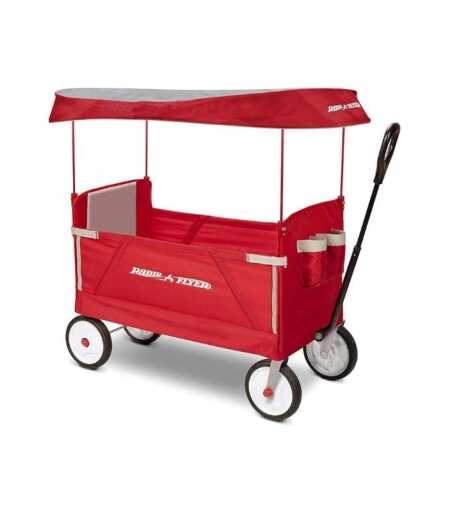 Radio Flyer 3-in-1 EZ Fold Wagon; Red Folding Wagon with Canopy; Collapsible Wagon for Kids, Cargo, & Garden