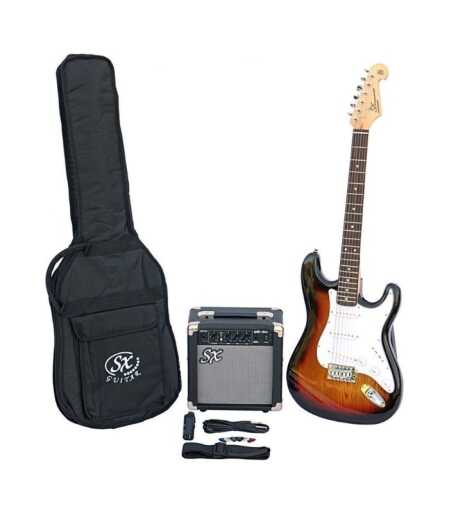 SX Guitar SE1-SK-3TS Stratocaster Electric Package Guitar - Sunburst - Image 1