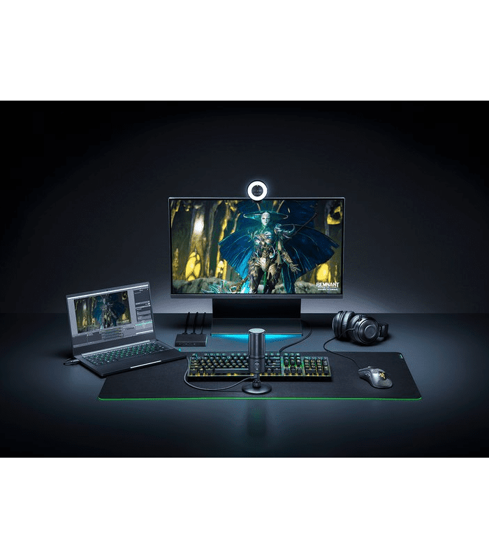 Razer-Kiyo with built-in ring light for streaming along with keyboard , screen , mouse , and microphone
