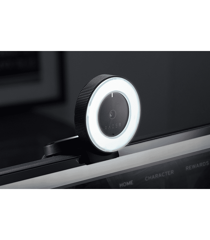 Razer-Kiyo with built-in ring light for streaming mounted on the screen